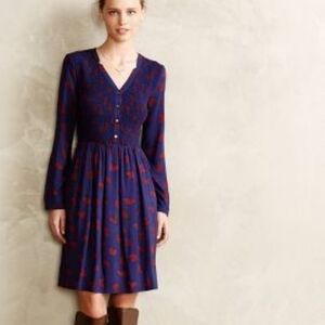 Maeve For Anthropologie Banet Blue and Red Heart Print Dress Size Medium